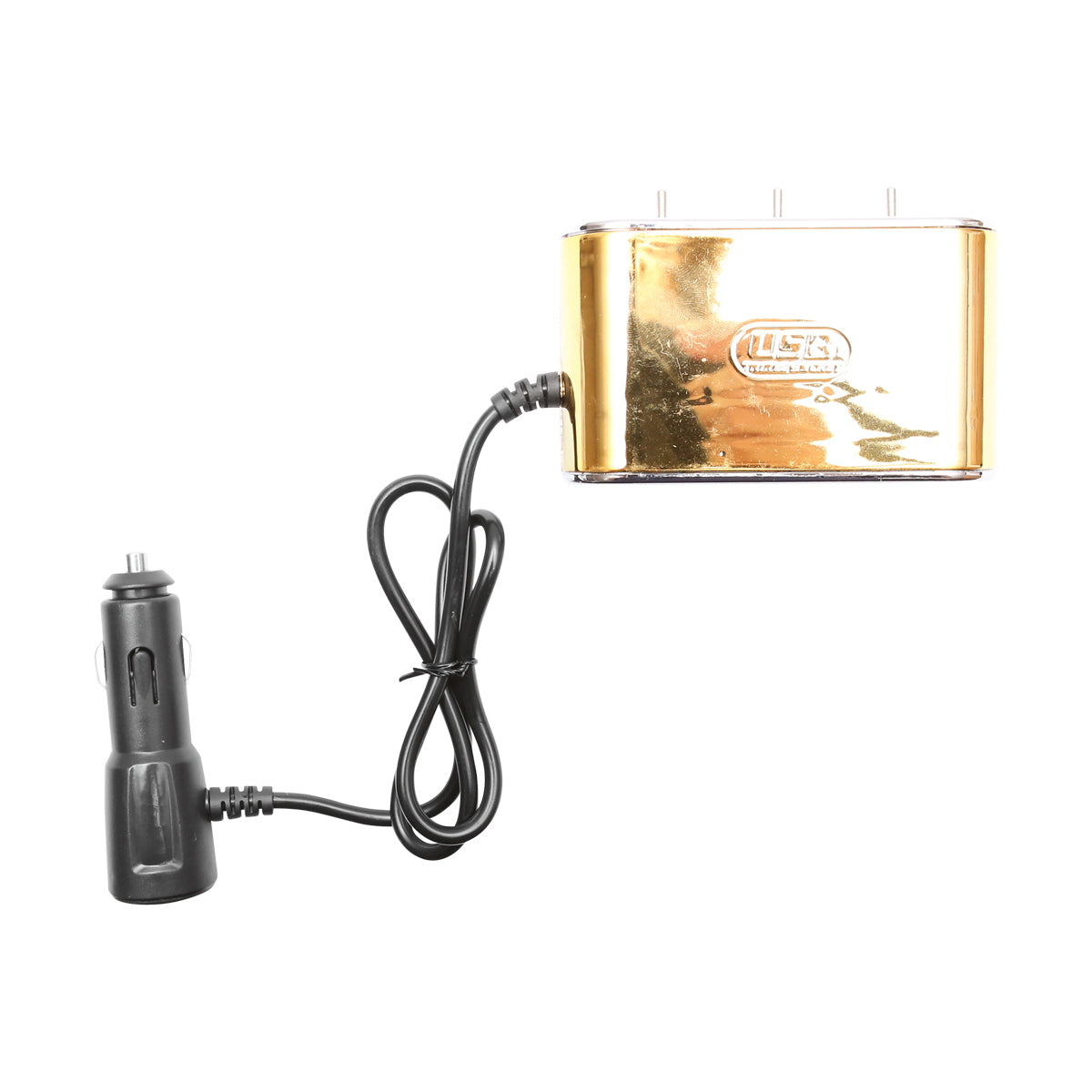 Triple car lighter adapter 12/24V gold with individual switch and 1 USB port 5V 2.1A
