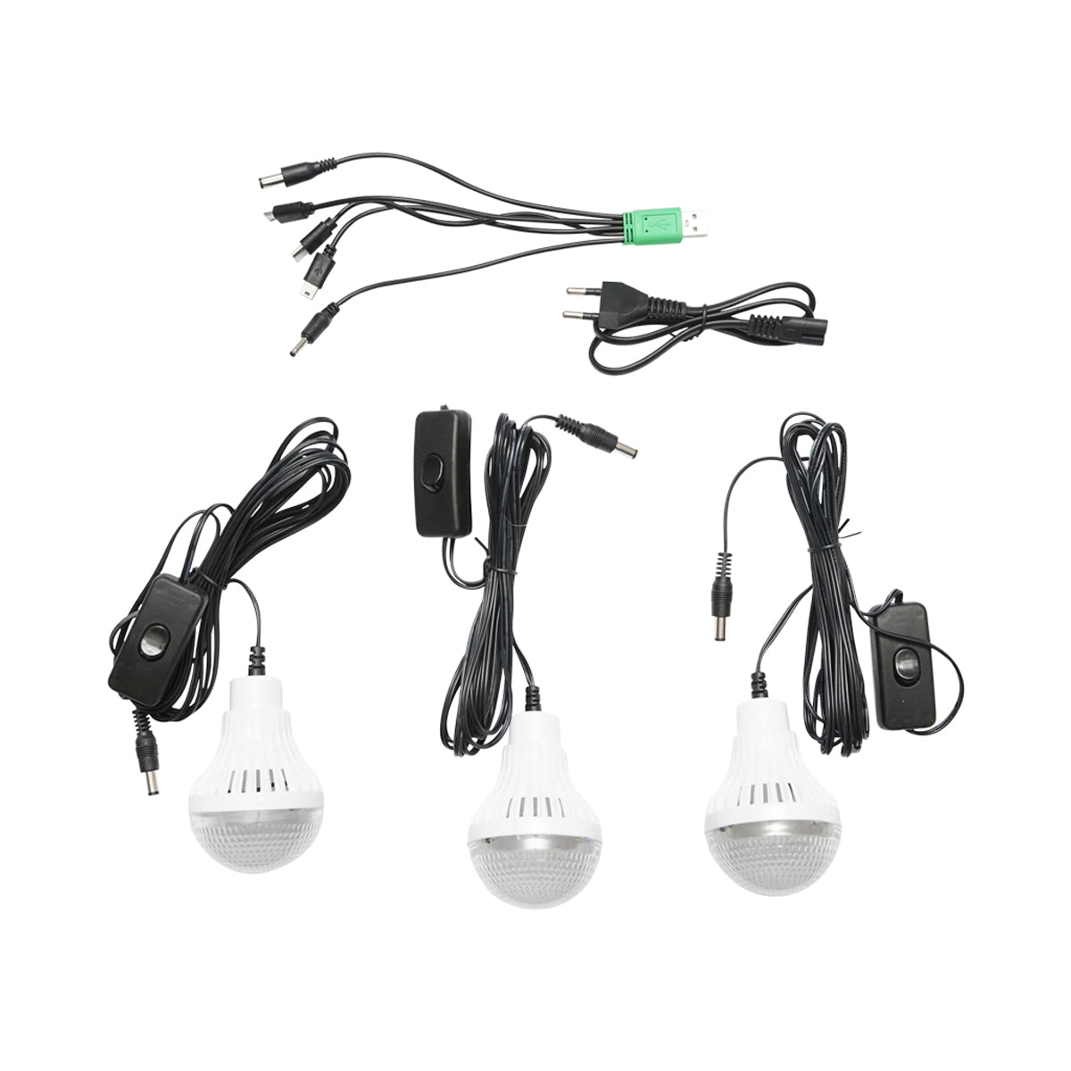 Portable LED lighting kit with 3 bulbs/projector, solar panel and 6V, 4.5Ah battery for fishing camping GD-7COB