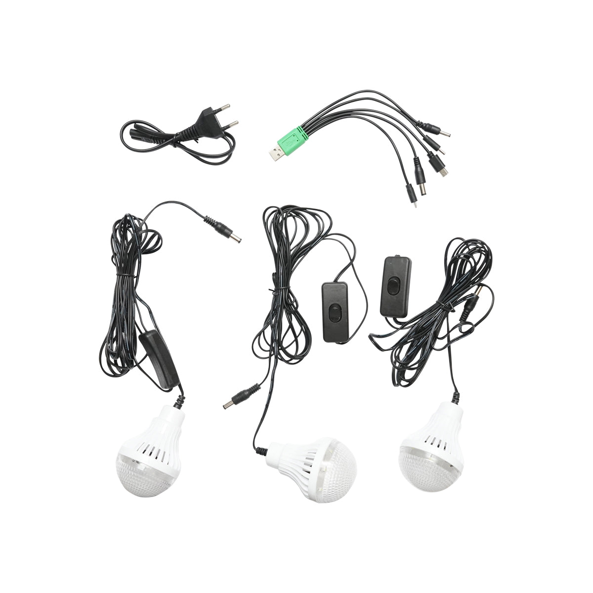 Portable LED lighting kit with 3 bulbs/projector, FM radio, solar panel, and 6V, 4.5 Ah battery for fishing camping GD-15