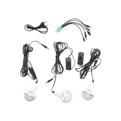 Portable LED lighting kit with 3 bulbs/projector, FM radio, solar panel, and 6V, 4.5 Ah battery for fishing camping GD-15
