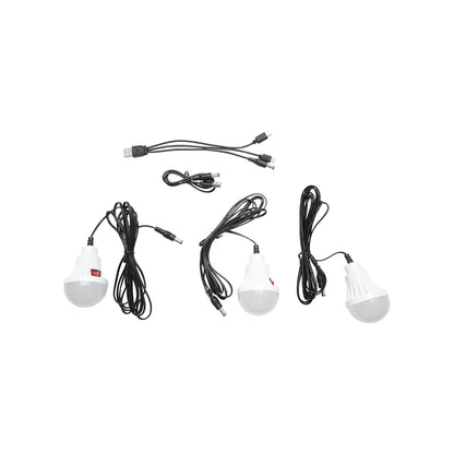 Portable LED lighting kit with 3 bulbs/projector, solar panel and 3.7V, 4500Ah battery for fishing camping GD-8080