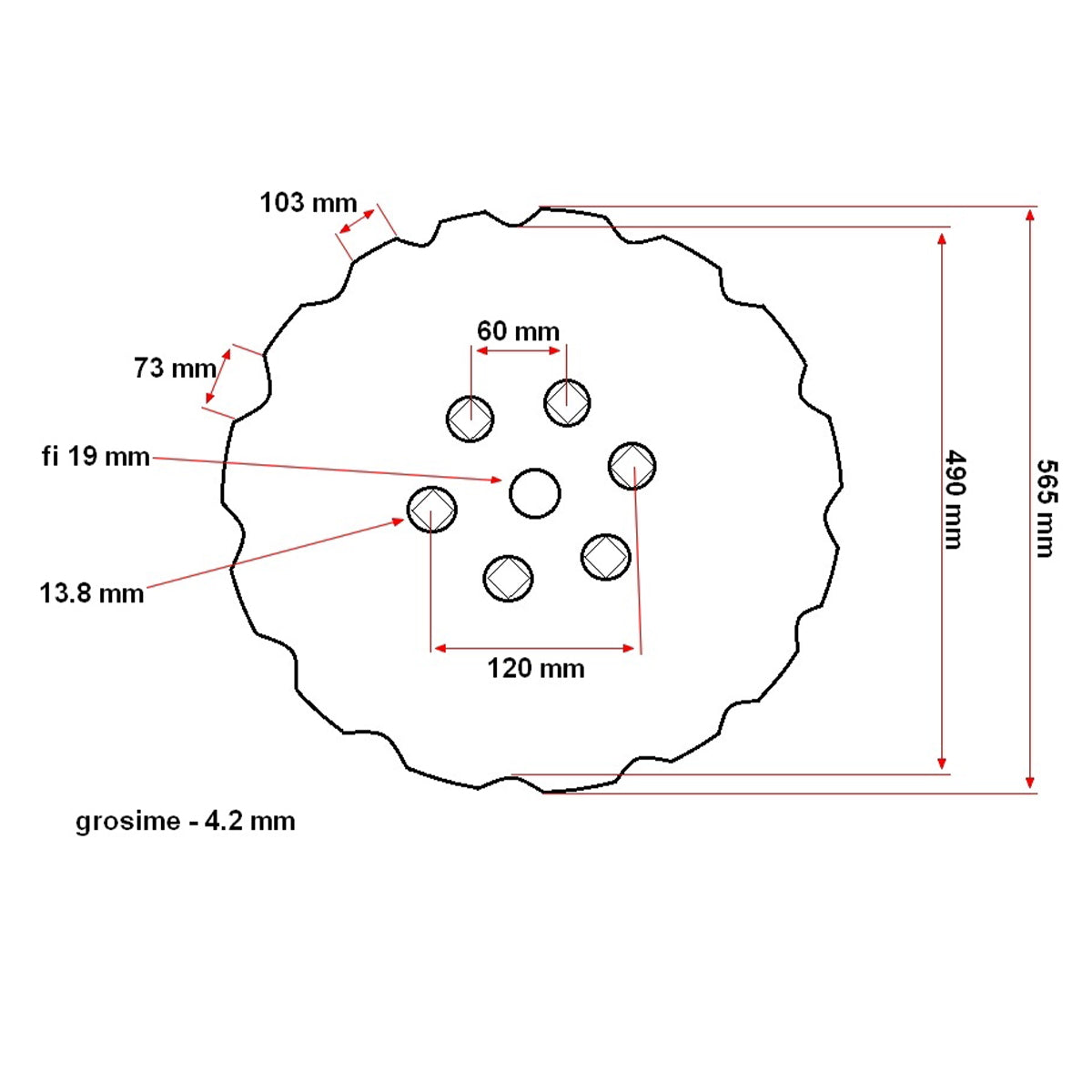 Crested disc taler independent D=565x4 square 6x13.8 6.95 kg