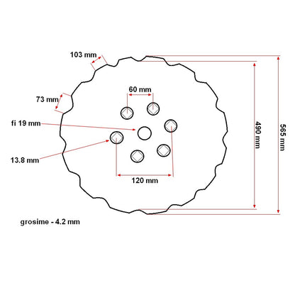 Crested disc taler independent D=565x4 square 6x13.8 6.95 kg
