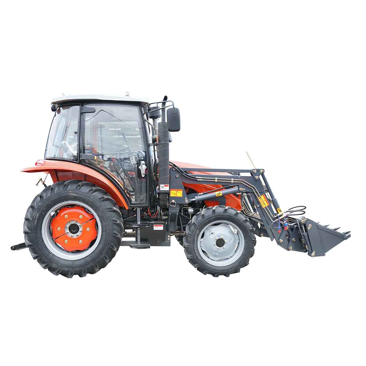 90HP tractor, 4x4 with front loader, closed cabin, wheels 14.9-30/9.5-24