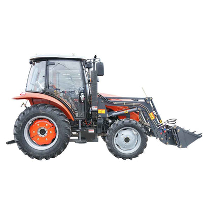 90HP tractor, 4x4 with front loader, closed cabin, wheels 14.9-30/9.5-24