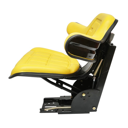 Yellow tractor seat with triple adjustment and shock absorber for UTB U-445 and U-650