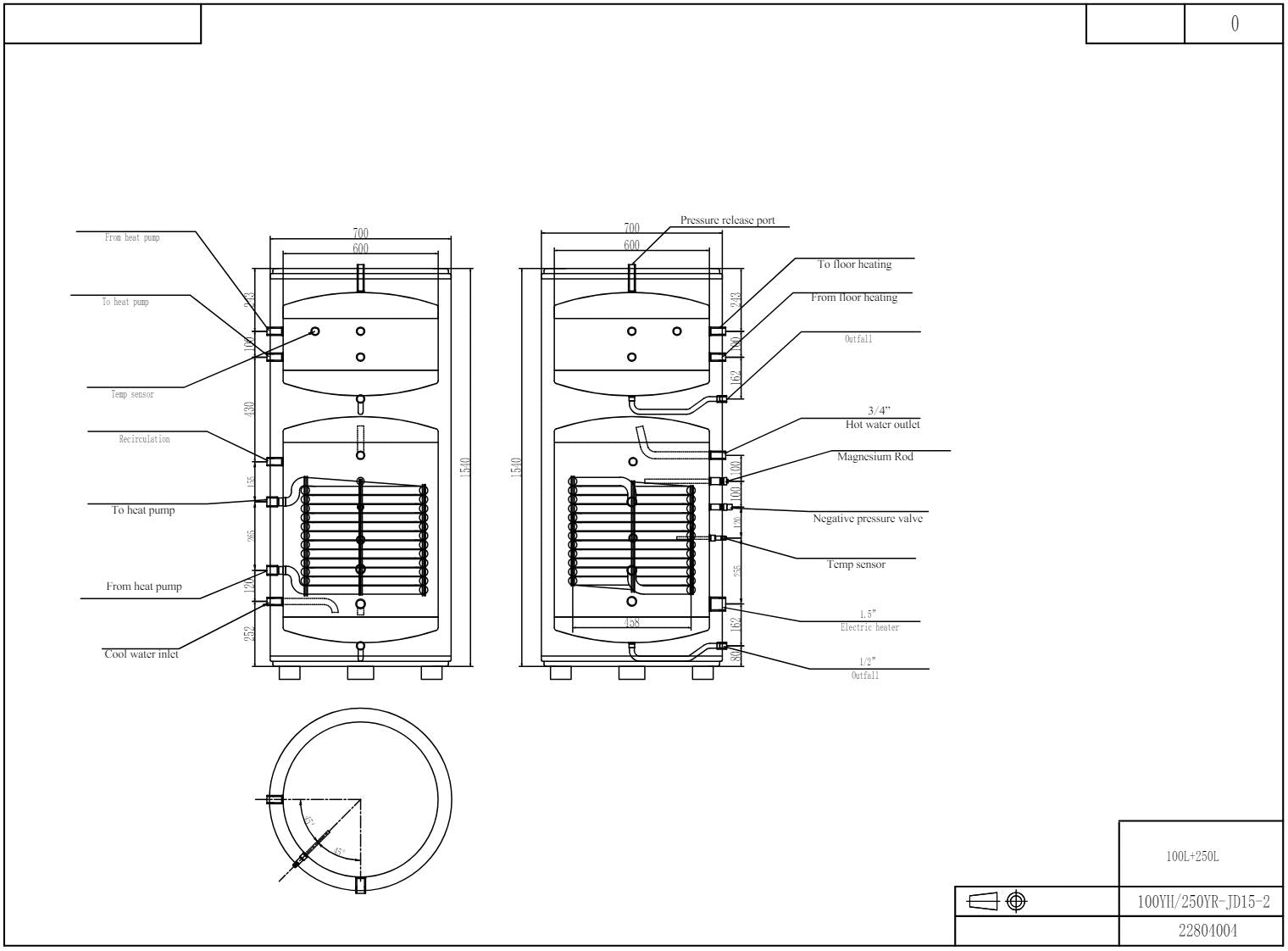 Puffer 100L, Boiler 250L hot water pressurized 3KW, 220V for SPRSUN heat pumps