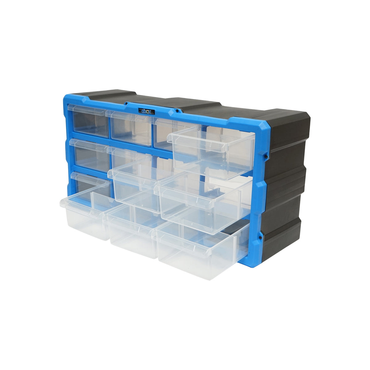 Modular blue plastic storage box, 12 drawers 497x157x250mm Breckner Germany
