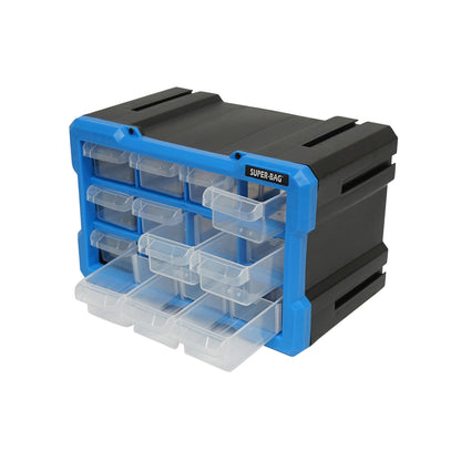 Modular blue plastic storage box, 12 drawers 158x266x170mm Breckner Germany