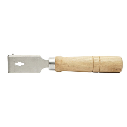 Bee knife with wooden handle for cleaning wax and propolis frames.