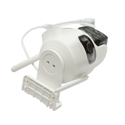 Surveillance camera with 4 lenses, 3 objectives 12 MP, dual control 2 CPU, P2P WIFI 2.4GHz, PTZ with motion sensor, color night vision, AI human detection and iCSee application.