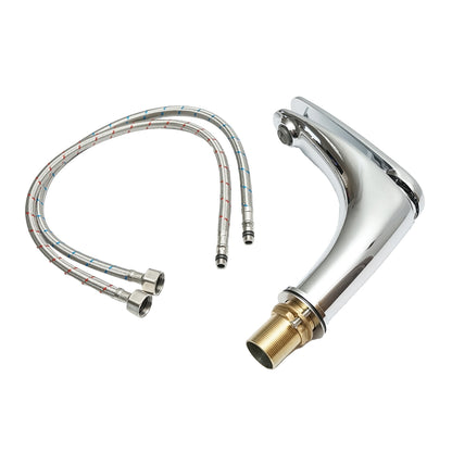 Bathroom sink battery, sink installation, shiny chrome