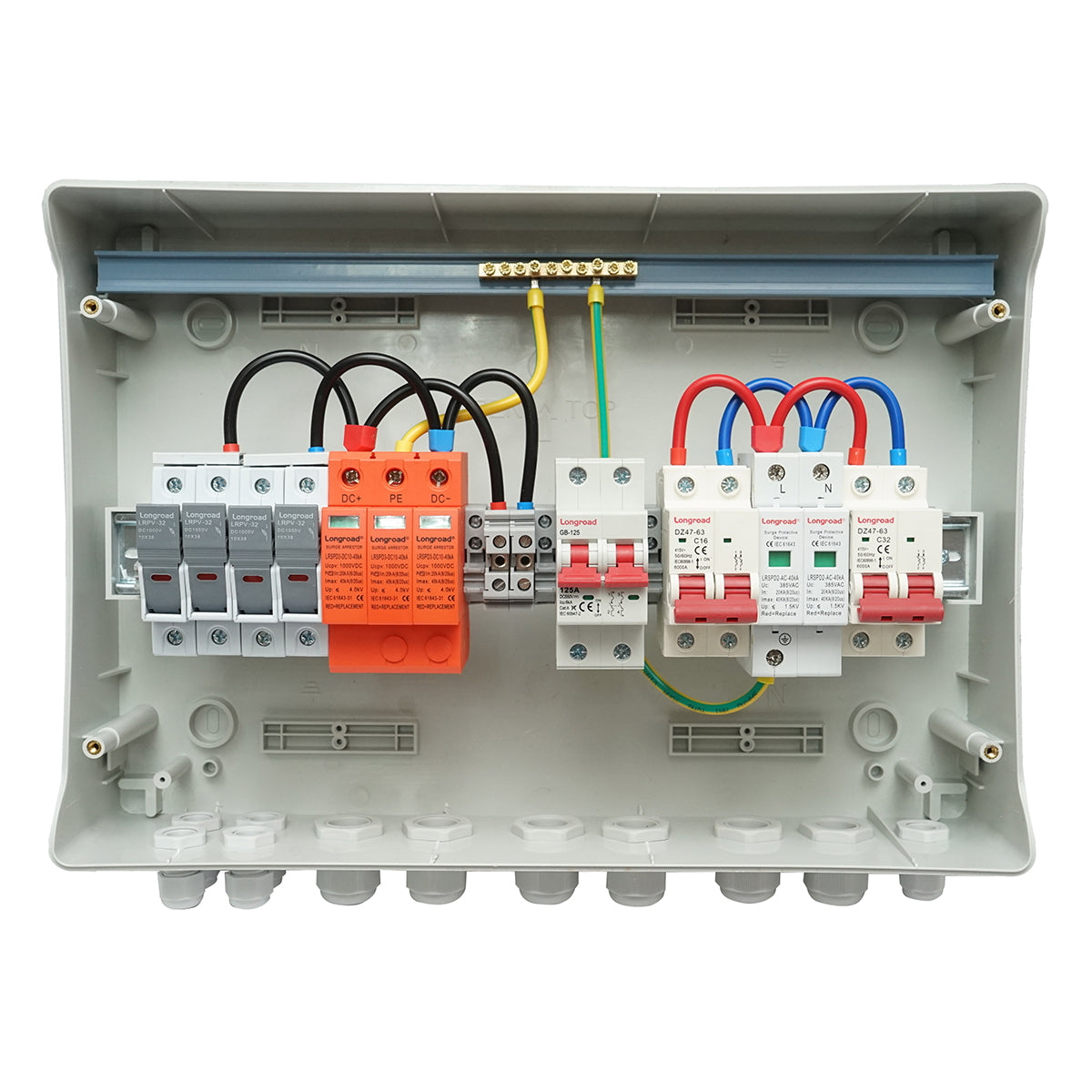 DC/AC fuse box equipped for 3KW-5KW with protection for 125Ah batteries for ON/OFF Grid prosumer inverters.