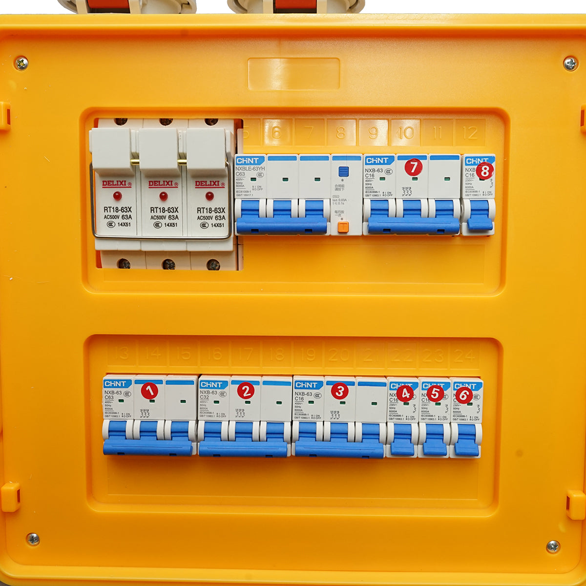 Group distribution board for portable site organization 2x415V/16A, 4x230V/16A, 1x415V/32A, 1x415V/63A, 370x340x330mm IP44/67 SUNTREE