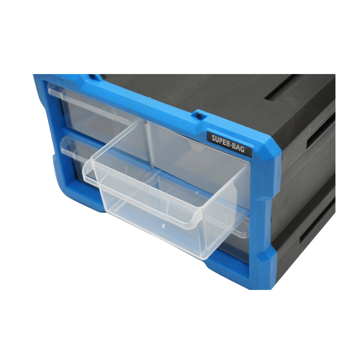 Modular blue plastic storage box, 4 drawers 58x266x170mm Breckner Germany