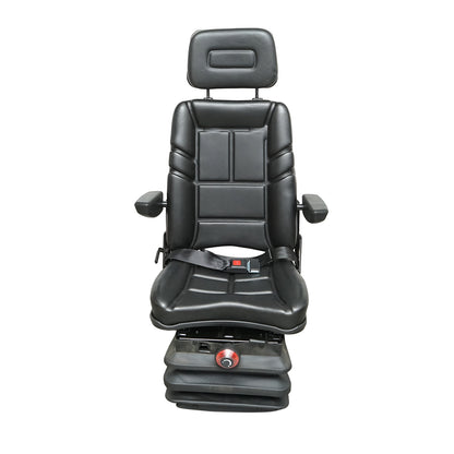 Universal seat with safety belt, headrest, and armrests for agricultural or industrial machinery