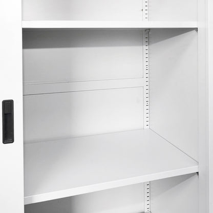 Metal locker cabinet 1900x1200x450mm with 2 secured sliding doors, 4 shelves, max 50kg/shelf, gray Breckner Germany