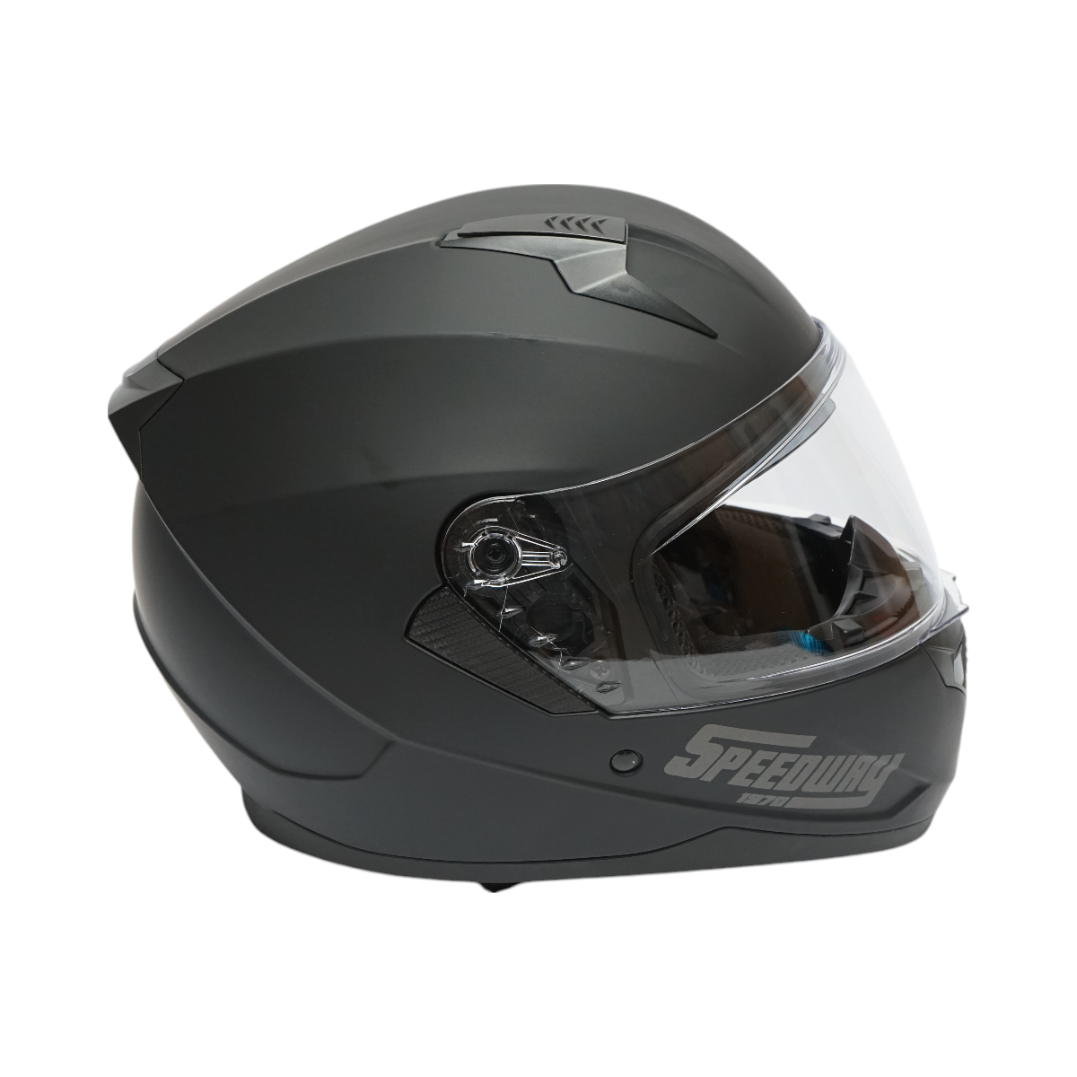 Matte black full face motorcycle helmet with a clear visor and sunglasses, size L Arcane II