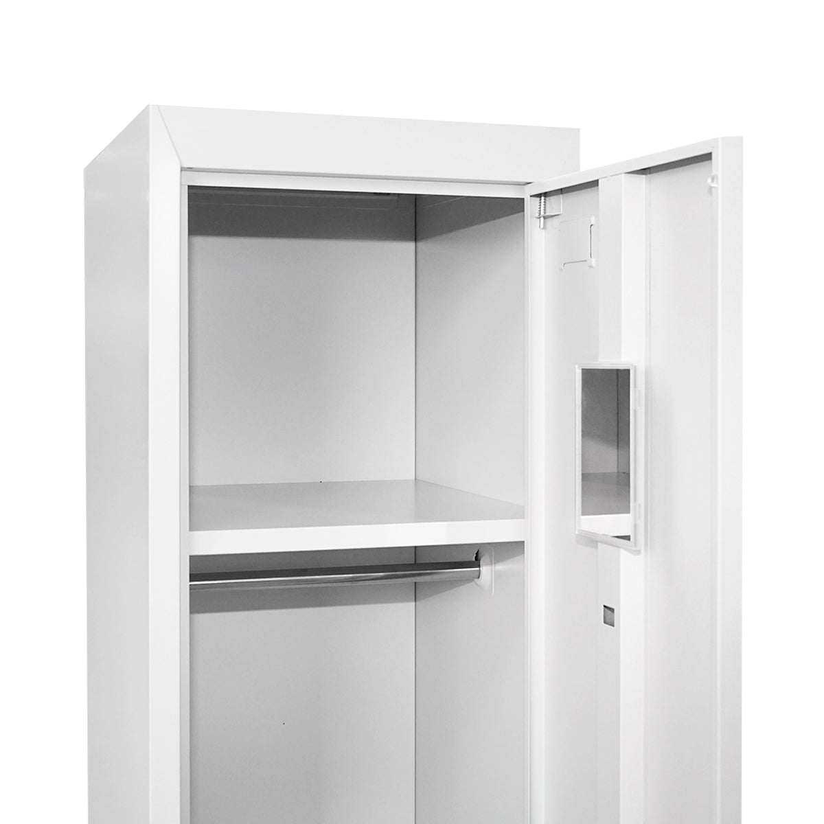 Double metal locker cupboard 1800x450x380mm with secure door, 2 shelves, bar, mirror and ventilation, gray Breckner Germany