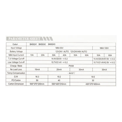 PWM voltage regulator for solar panel 20A 12V/24V 4X USB ports (12V=260W) (24V=520W) max. 50V