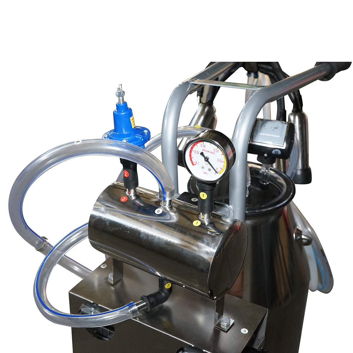 Cow milking machine 1 station 650W, stainless steel tank 25L, milking group with 4 teats, vacuum pressure 45-50 kPa, pulsations 60-80 cpm