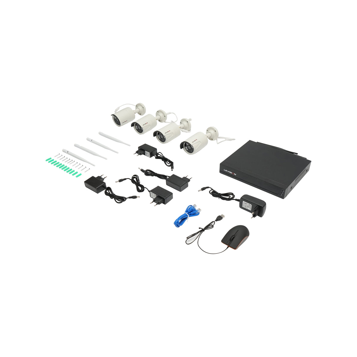 CCTV surveillance system with 4 cameras, motion sensor, WIFI, 2.4G, HD Ls Vision