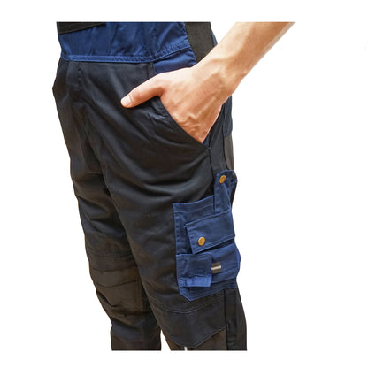 Work pants with bib, polyester and cotton overalls, navy blue, S Breckner Germany
