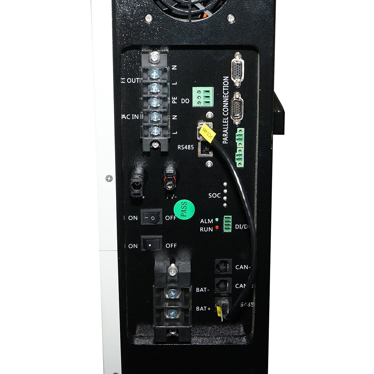 5 KW ON/OFF GRID hybrid solar inverter with integrated Li-ion LifePo4 51.2V, 200Ah battery, BMS, single-phase IP54