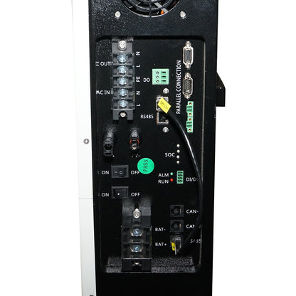 5 KW ON/OFF GRID hybrid solar inverter with integrated Li-ion LifePo4 51.2V, 200Ah battery, BMS, single-phase IP54