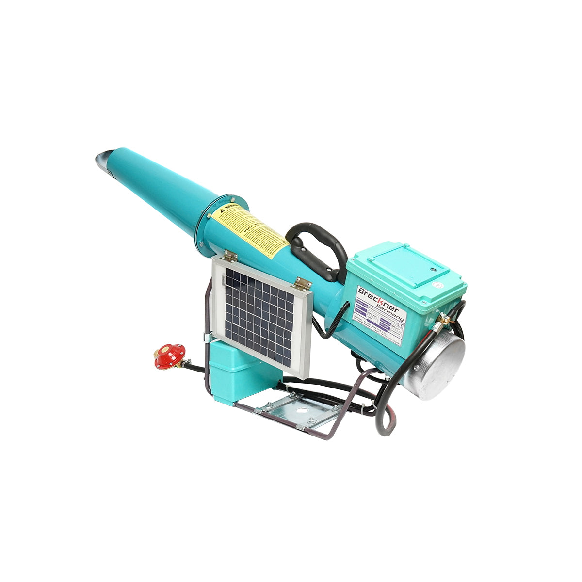 Electric bat on battery with solar panel charging, gas explosion to scare birds Breckner Germany