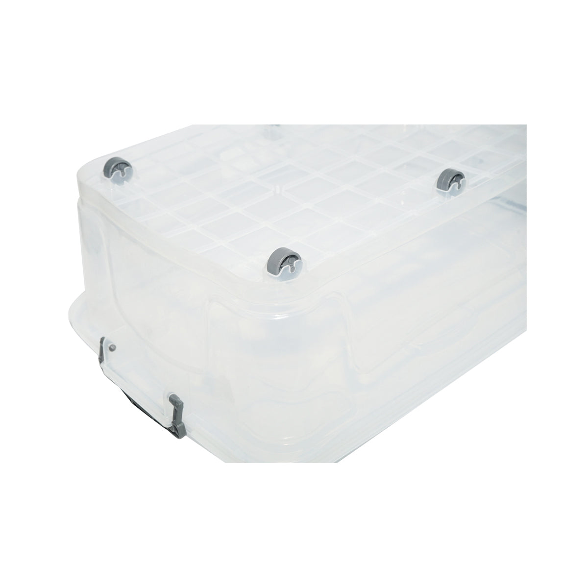 30L storage box with lid and wheels made of transparent plastic 630x400x200mm