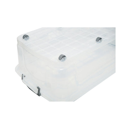 30L storage box with lid and wheels made of transparent plastic 630x400x200mm