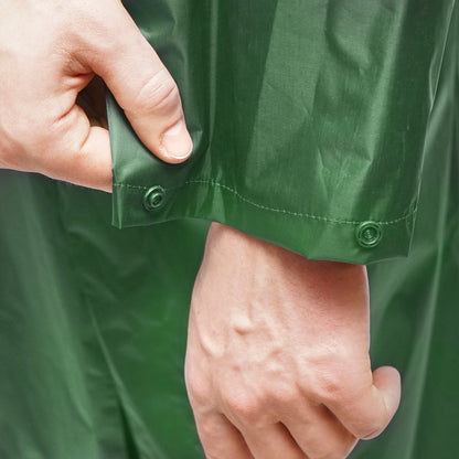 XL waterproof hooded poncho made of polyester with PVC membrane, ventilation slots, 2 pockets, and green zipper Breckner Germany