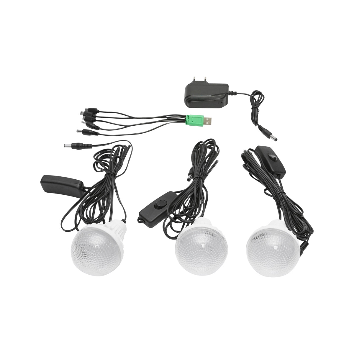 Portable LED lighting kit with 3 bulbs/projector, solar panel and 6V, 3Ah battery for fishing camping GD-17
