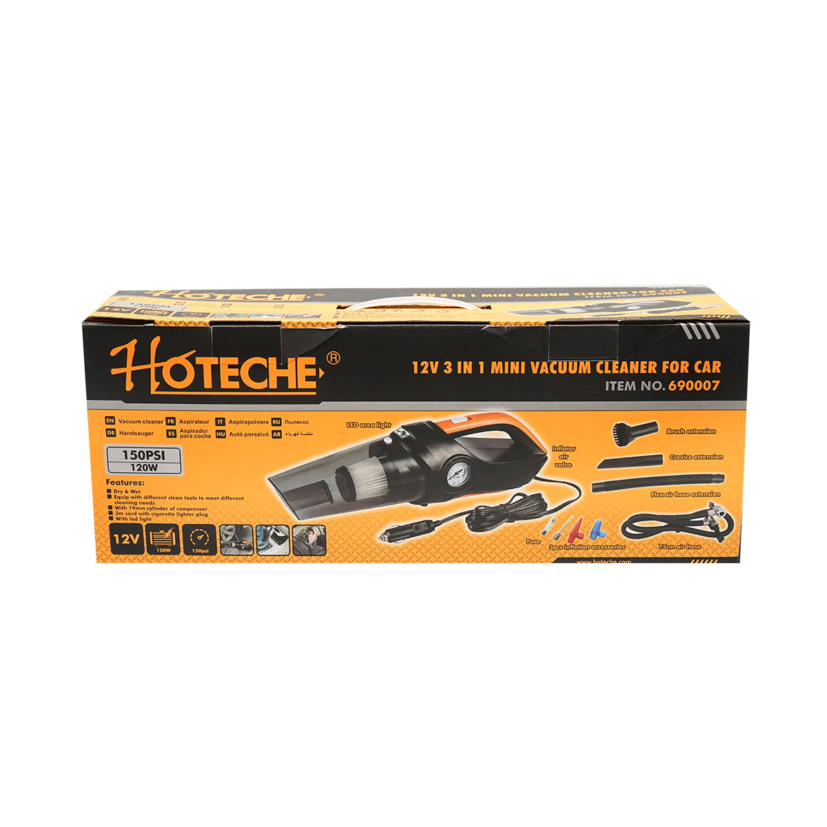 Car vacuum cleaner and compressor 3 in 1 12V 60W/120W maximum pressure 10.3 Bar Hoteche