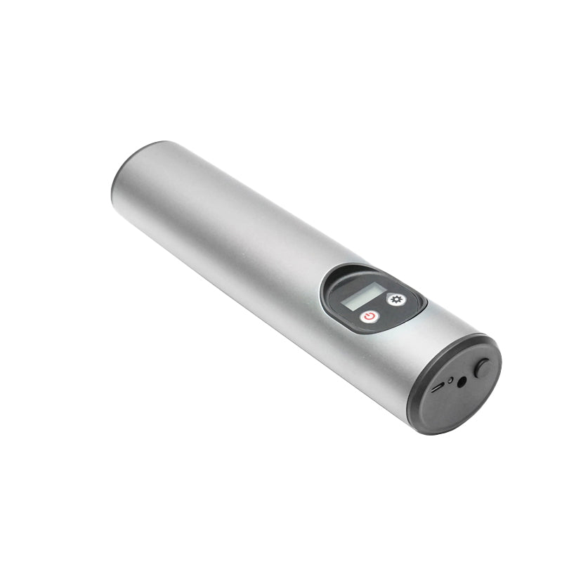 Dark gray portable air compressor 12.4V rechargeable battery 6000Am 250x56x47mm with accessories