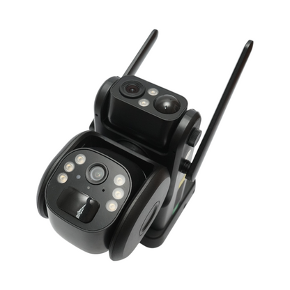 Surveillance camera with dual lens 6MP, 4G, WIFI 2.4 GHz with solar panel, 9000 mAh battery, PTZ control, motion sensor, PIR human detection, night vision and Ubox application