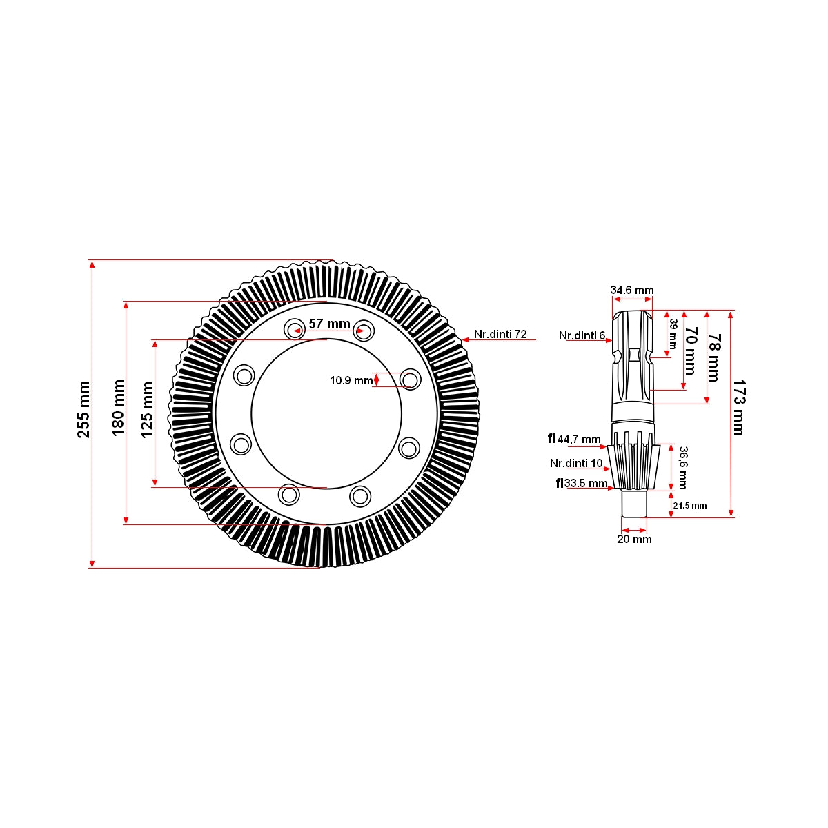 Conical group Comer Z72/Z10 M3.55 for the Maschio Gaspardo Golia rake Series: 250-300/330/380/410 crown 0.792.6000.00 pinion 0.792.5000.00
