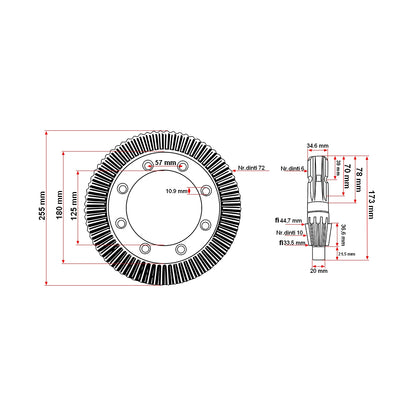 Conical group Comer Z72/Z10 M3.55 for the Maschio Gaspardo Golia rake Series: 250-300/330/380/410 crown 0.792.6000.00 pinion 0.792.5000.00