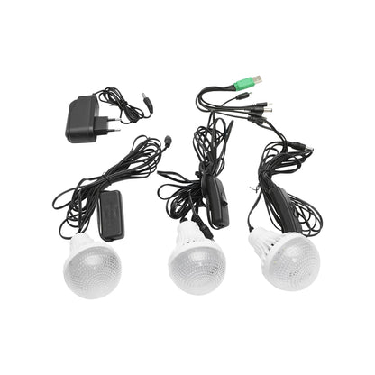 Portable LED lighting kit with 3 bulbs/projector, FM radio, solar panel, and 6V, 4.5Ah battery for fishing camping GD-8071