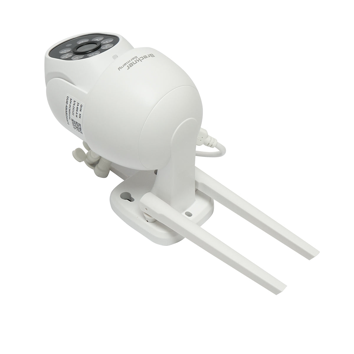 8 MP surveillance camera, WIFI 2.4GHz, 360-degree PTZ rotation with motion sensor, alarm, human detection, night vision, and IPC360 Home application.