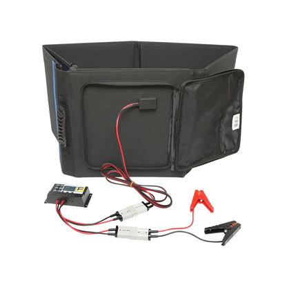 200W solar panel with voltage regulator 12/24V, 20A, 10 segments (370x370x70mm) portable suitcase type Breckner Germany