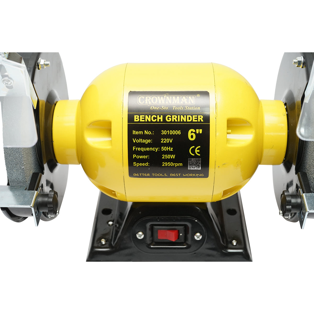 Bench grinder 250W, 220V abrasive disc 150x16x12.7mm, rotation speed 2950rpm Crownman