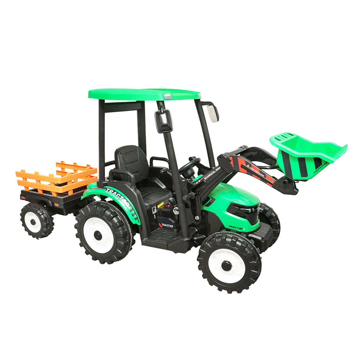 Electric tractor with trailer for kids with 12V/10Ah battery and remote control JS3158B green