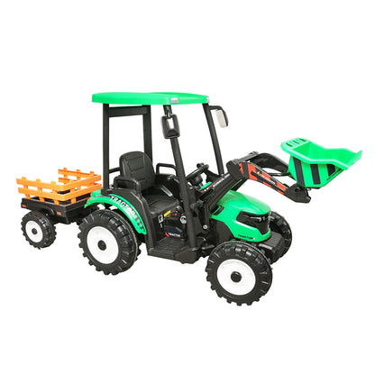 Electric tractor with trailer for kids with 12V/10Ah battery and remote control JS3158B green