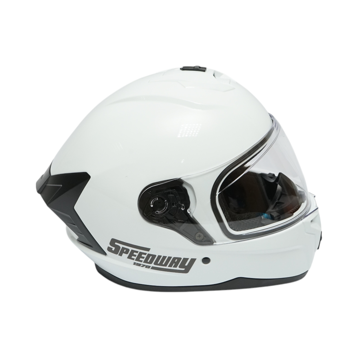 White full-face motorcycle helmet with clear visor, size XL Grit