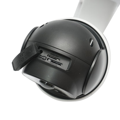 4 MP surveillance camera with 7.6W solar panel, 18650 battery, 4G SIM card, 360-degree rotating PTZ with motion sensor, 64 GB memory card, human detection PIR, and iCSee application.
