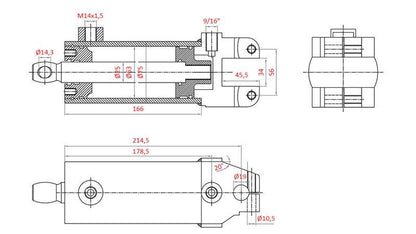 Power steering cylinder for Massey Ferguson OEM code 1605121M91, 1605121M92, 532193M91, 3773711M91
