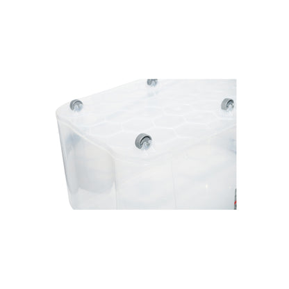 50L storage box with lid and wheels made of transparent plastic 400x630x320mm