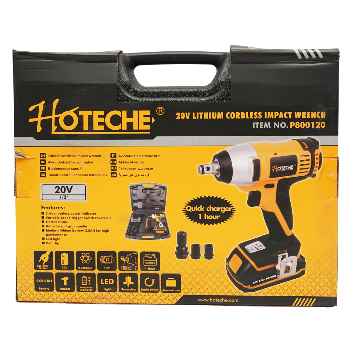 1/2 impact screwdriver 20V 180Nm, quick charge battery 2x2Ah Hoteche